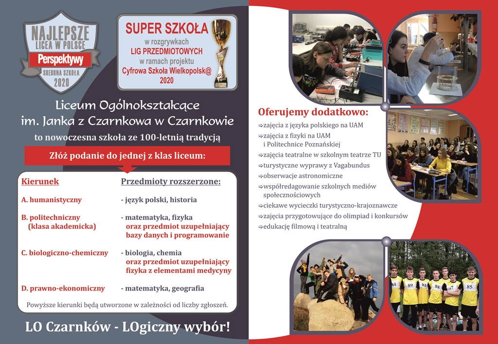 ulotka z ofertą edukacyjną szkoły